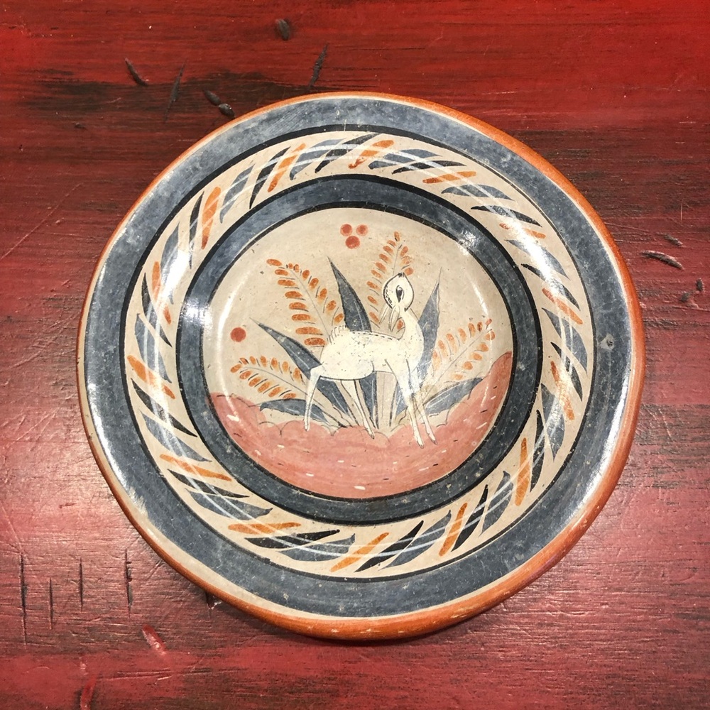 Hand Crafted VT Mexican Tonala Pottery Signed Plate in Terracotta 6"